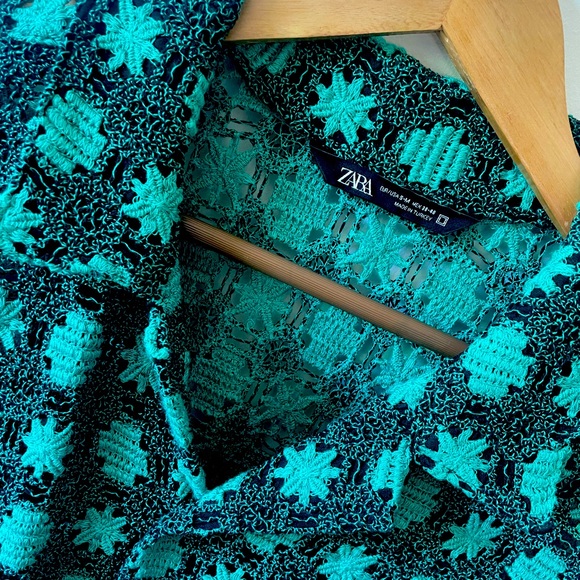 Zara Green Crochet Textured Shirt - S-M - Picture 3 of 4